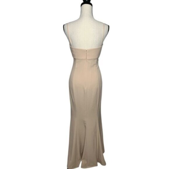 Amsale Nude Beige Spaghetti Strap Maxi Evening Gown - Picture 5 of 14